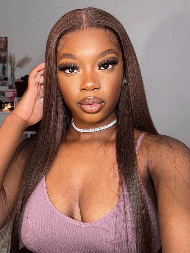 CurlyMe Mocha Mousse Color Pre Cut Glueless Lace Straight Wear Go Wig - Image 4
