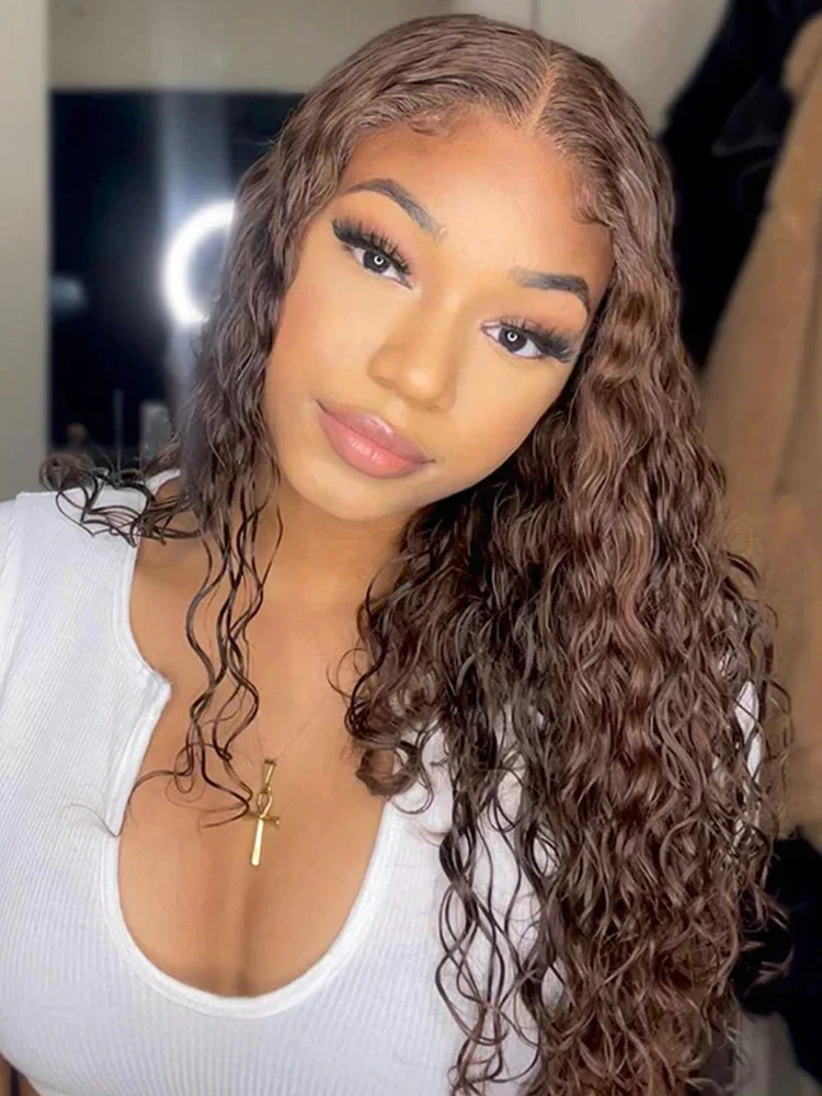 CurlyMe Mocha Mousse Color Pre Cut Glueless Lace Water Wave Wear Go Wig - Image 4