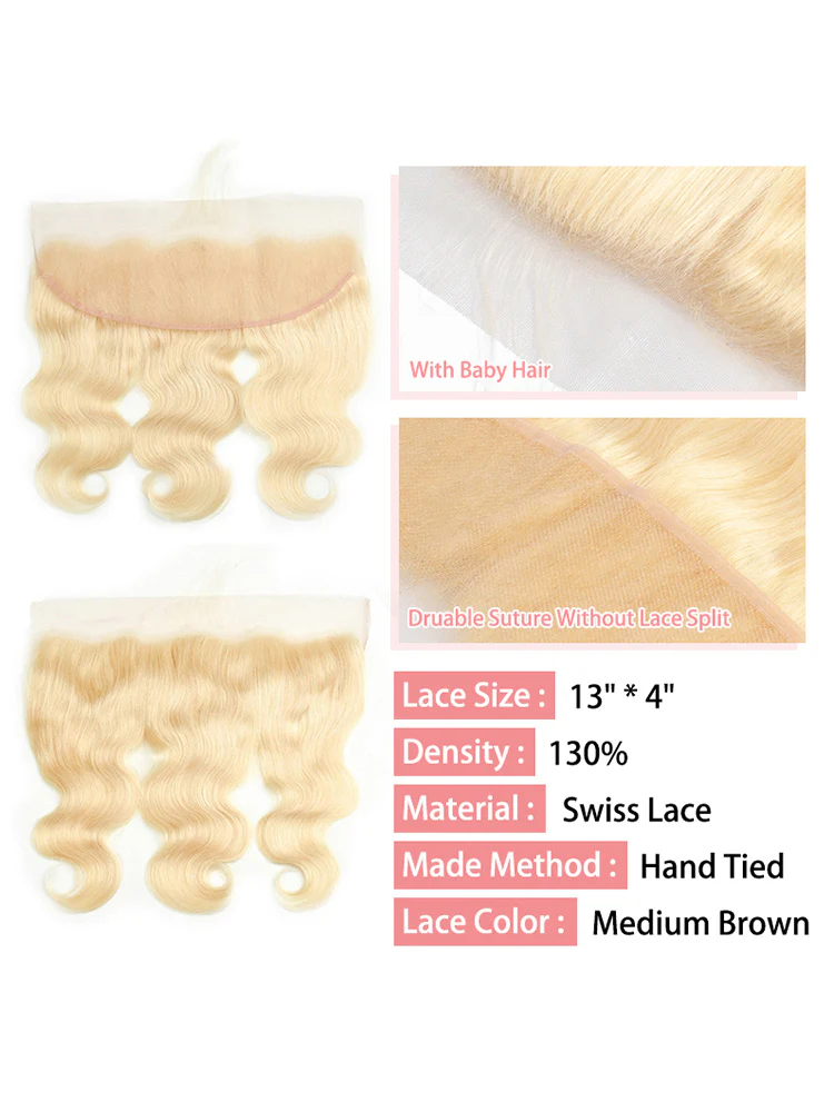 CurlyMe 613 Blonde Body Wave Human Hair 4 Bundles with 13x4 Lace Frontal - Image 4