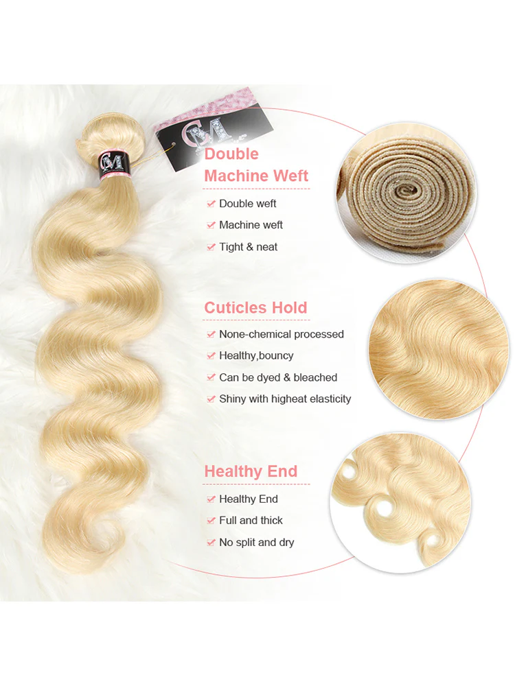CurlyMe 613 Blonde Human Hair Body Wave 4 Bundles with 4x4 Closure - Image 3