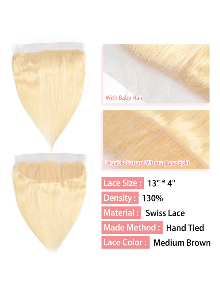 CurlyMe 613 Blonde Straight Human Hair 4 Bundles with 13x4 Lace Frontal - Image 5