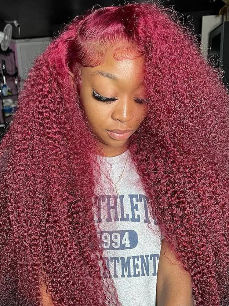 CurlyMe Pre-Plucked Wear Go Glueless 99J Burgundy Kinky Curly Hair Pre-cut Lace - Image 4