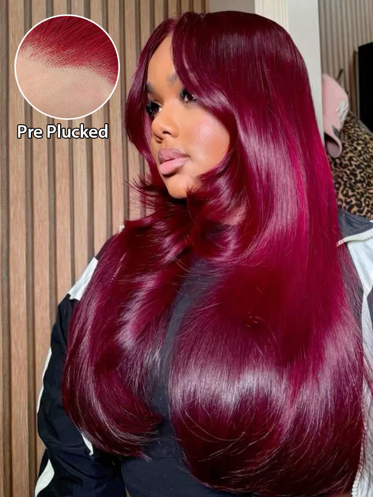 CurlyMe Pre-Plucked Wear Go Glueless 99J Burgundy Straight Hair Pre-cut Lace - Image 3