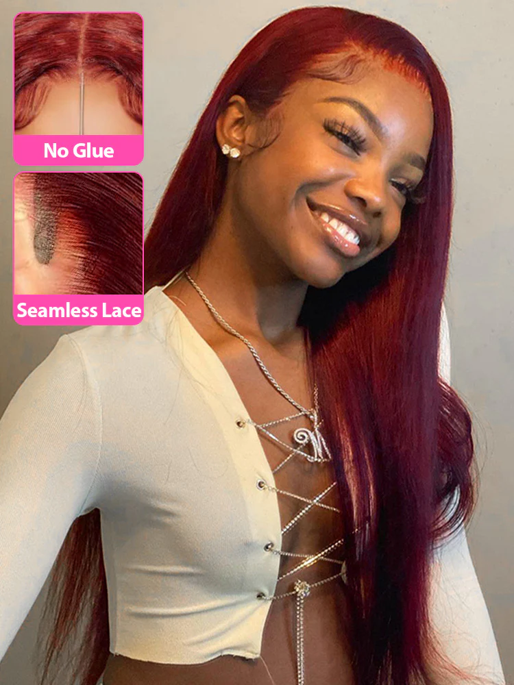 CurlyMe Pre-Plucked Wear Go Glueless 99J Burgundy Straight Hair Pre-cut Lace - Image 4