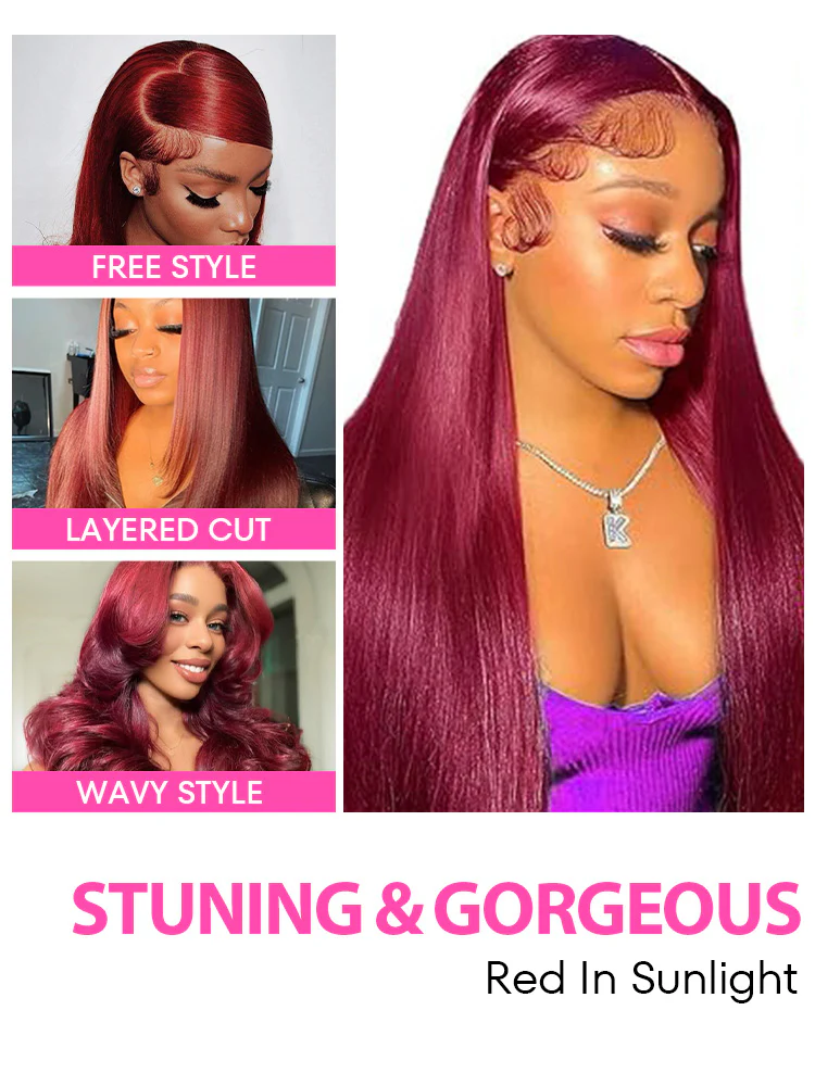 CurlyMe Pre-Plucked Wear Go Glueless 99J Burgundy Straight Hair Pre-cut Lace - Image 8