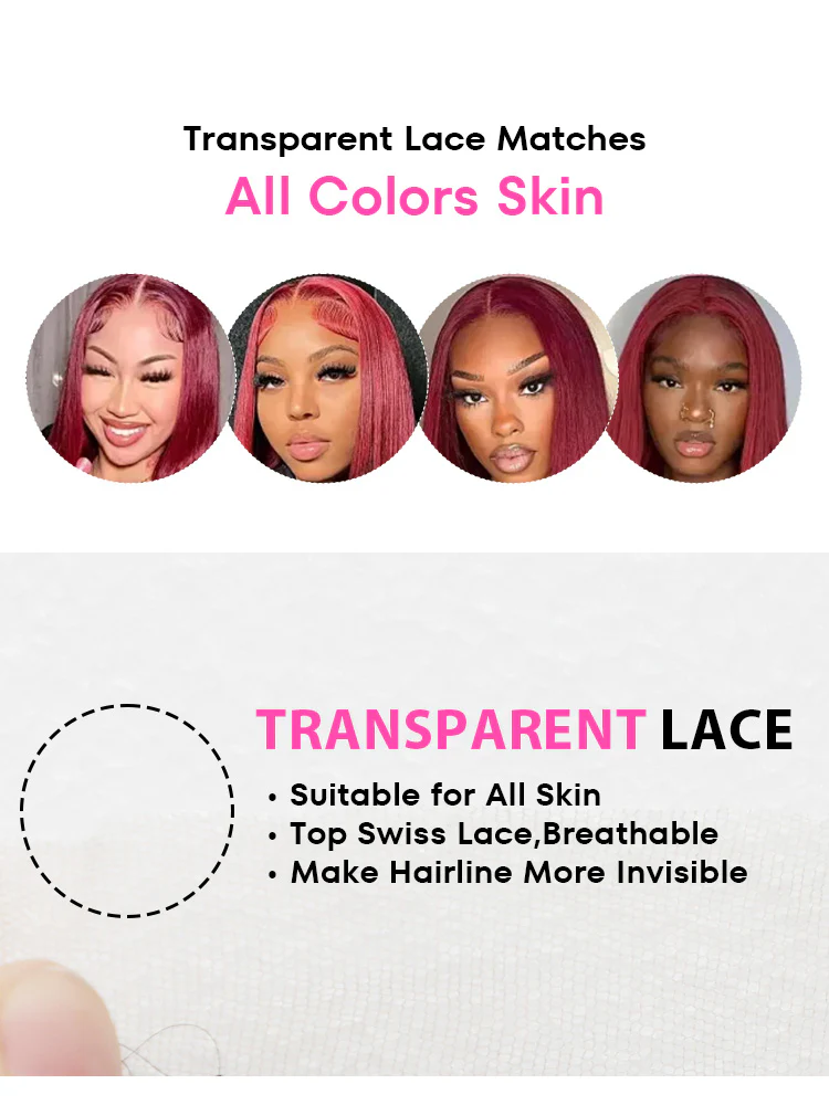 CurlyMe 99J Burgundy Color Straight Hair 13x4 Lace Front Wigs Easy Bleached Lace Wigs - Image 11