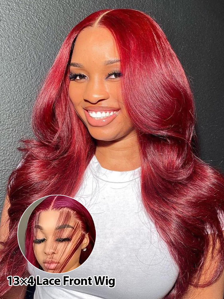 CurlyMe 99J Burgundy Color Straight Hair 13x4 Lace Front Wigs Easy Bleached Lace Wigs - Image 4