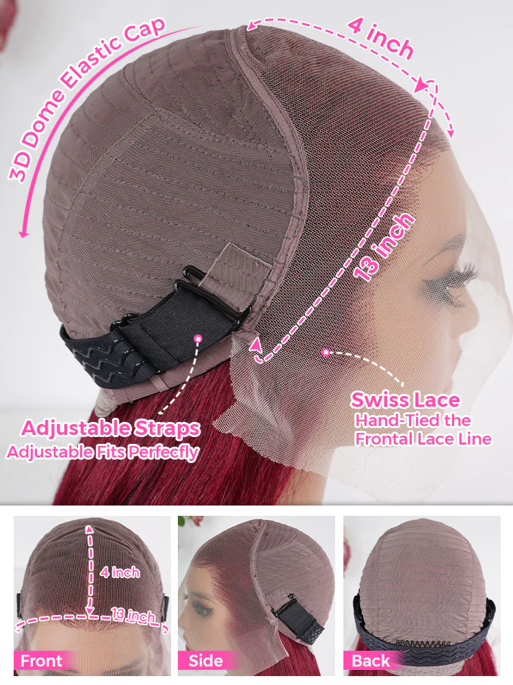 CurlyMe 99J Burgundy Color Straight Hair 13x4 Lace Front Wigs Easy Bleached Lace Wigs - Image 7