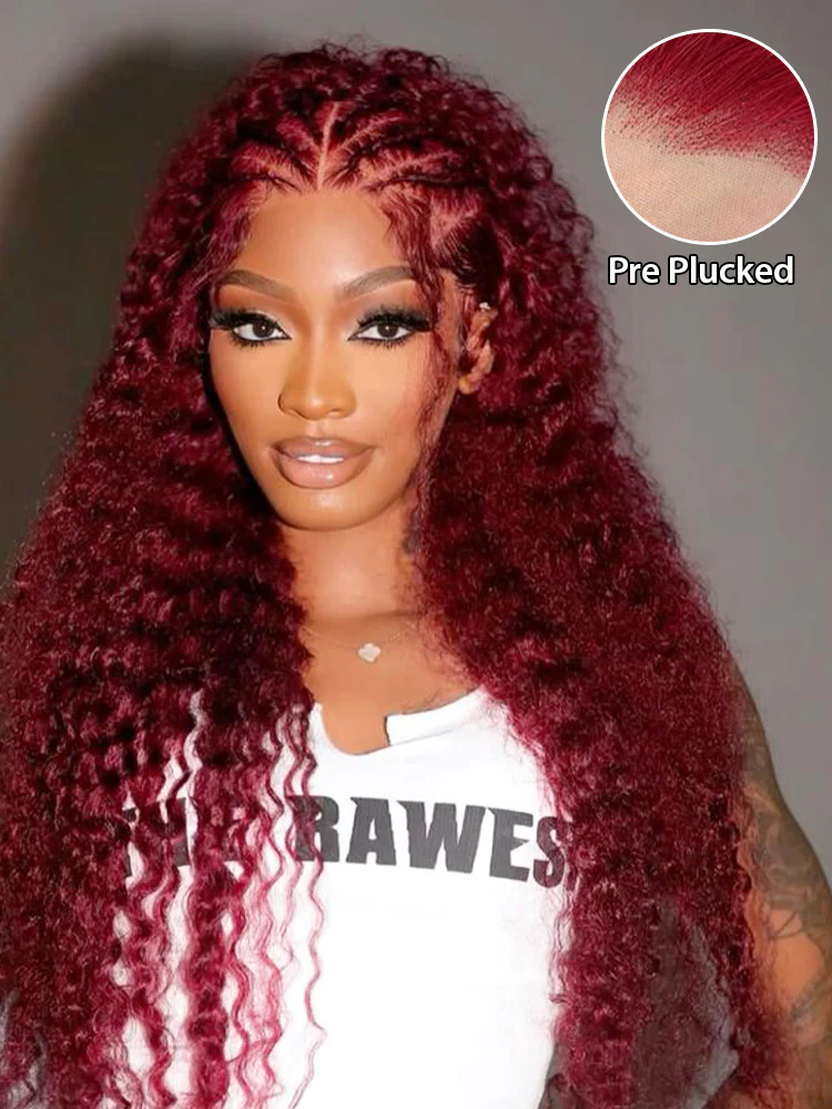 CurlyMe Pre-Plucked Wear Go Glueless 99J Burgundy Water Wave Hair Pre-cut Lace - Image 3