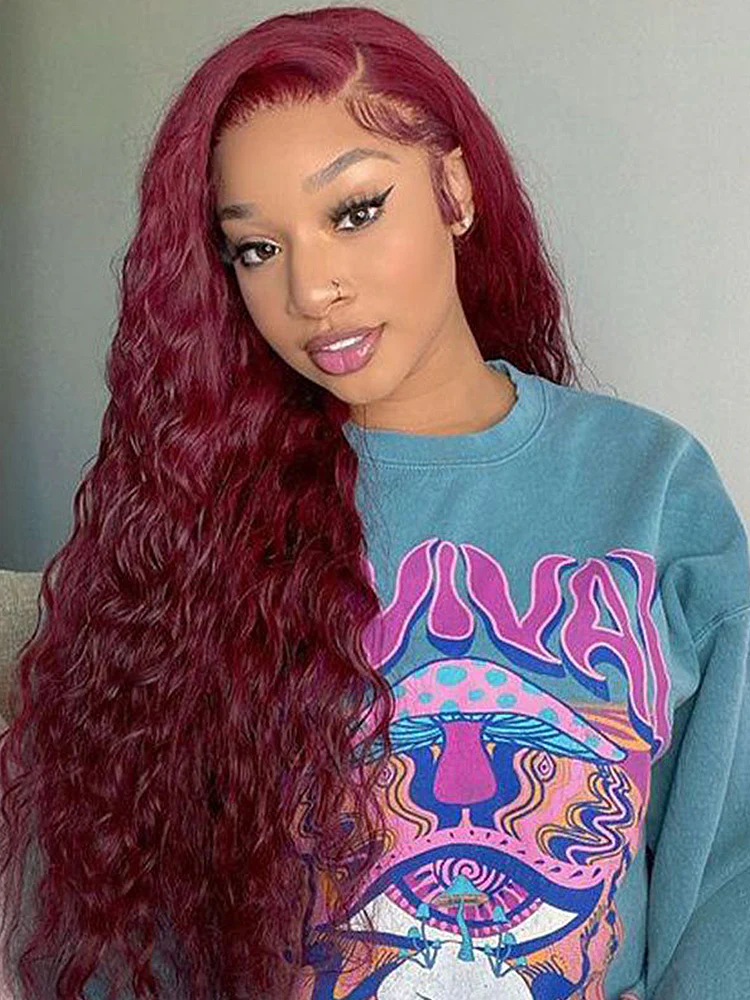 CurlyMe Pre-Plucked Wear Go Glueless 99J Burgundy Water Wave Hair Pre-cut Lace - Image 6