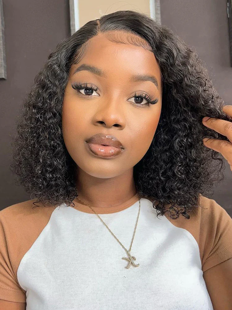 CurlyMe Trendy Kinky Curly Hair 13x4 Lace Front Bob Wigs Short Cute Curls - Image 11