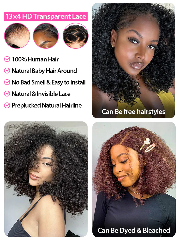 CurlyMe Trendy Kinky Curly Hair 13x4 Lace Front Bob Wigs Short Cute Curls - Image 5