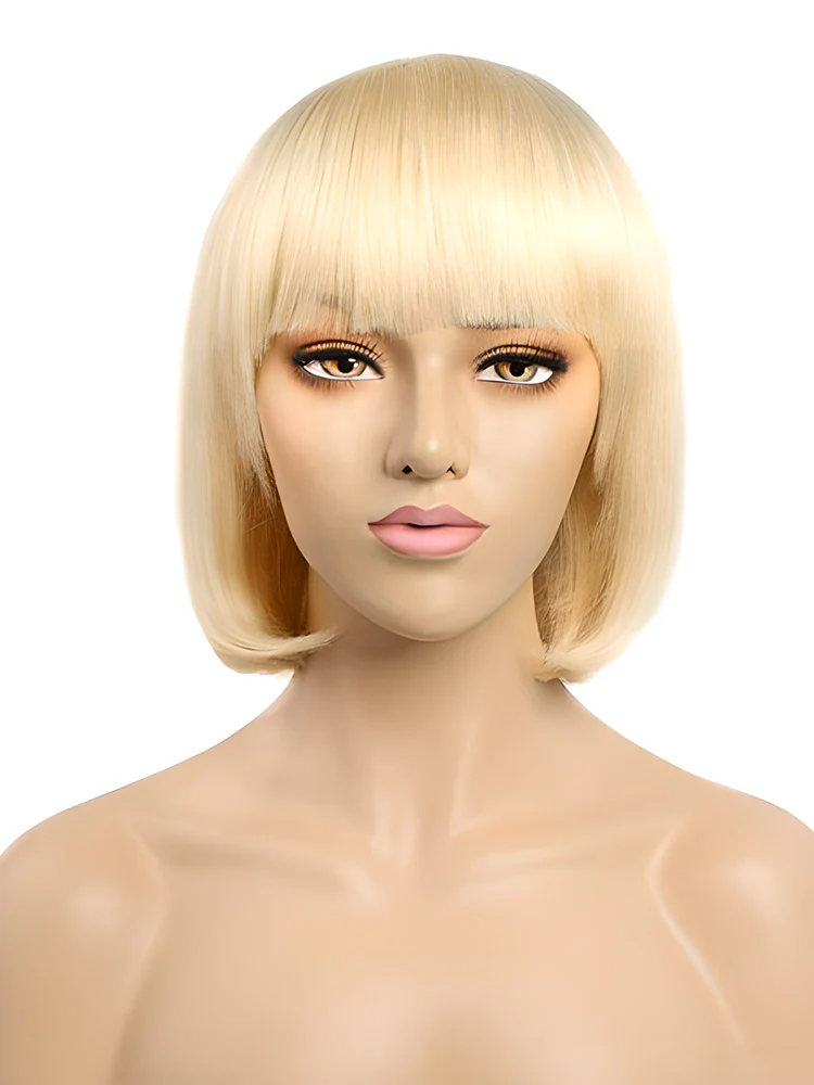 CurlyMe 613 Blonde Bob Wig With Bangs Straight No Lace Human Hair Wigs - Image 7