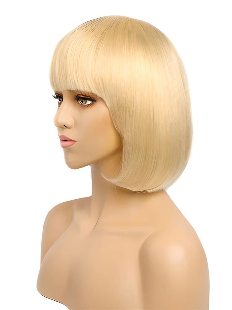 CurlyMe 613 Blonde Bob Wig With Bangs Straight No Lace Human Hair Wigs - Image 8