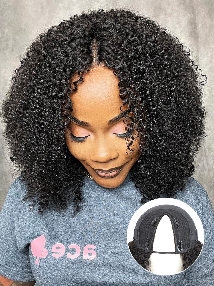 CurlyMe V Part Glueless No Leave Out Afro Kinky Curly Human Hair Wig Pre-plucked Beginner Friendly - Image 3
