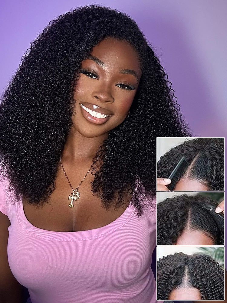 CurlyMe V Part Glueless No Leave Out Afro Kinky Curly Human Hair Wig Pre-plucked Beginner Friendly - Image 4