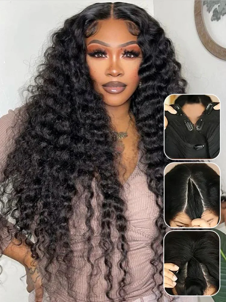 CurlyMe Deep Wave V Part Wig Human Hair Glueless No Lace Wig - Image 4