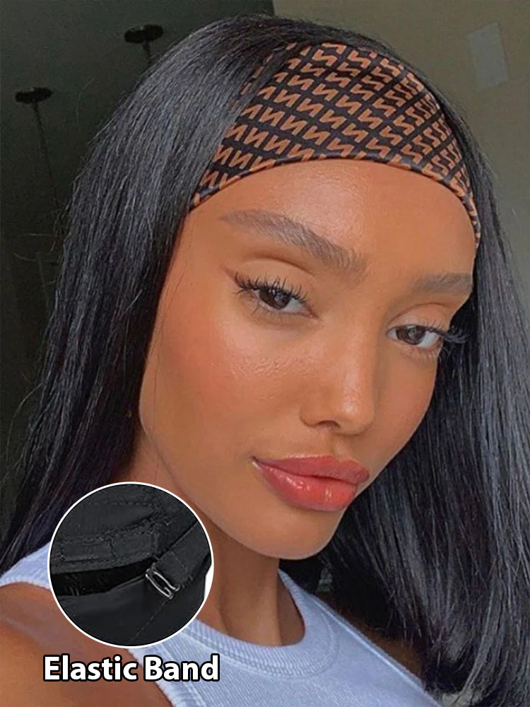 CurlyMe Headband Bob Wigs Brazilian Straight Human Hair 180% No Lace Wig - Image 3