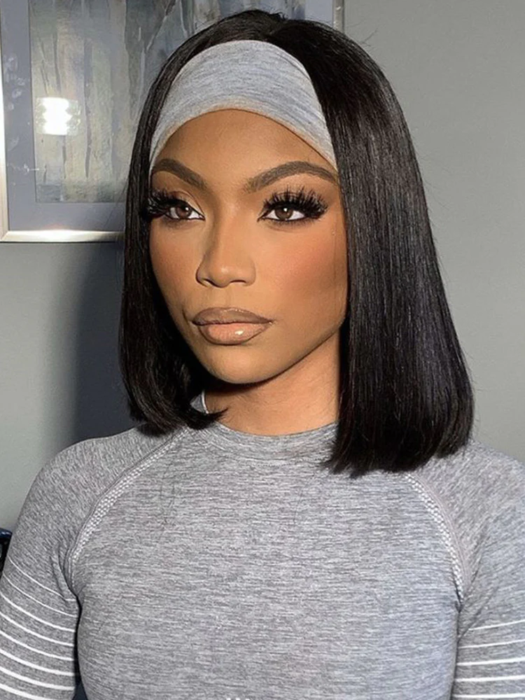 CurlyMe Headband Bob Wigs Brazilian Straight Human Hair 180% No Lace Wig - Image 5