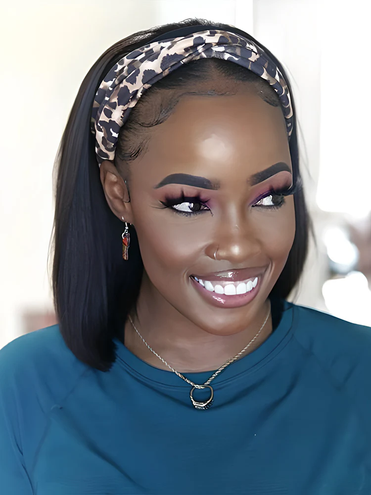 CurlyMe Headband Bob Wigs Brazilian Straight Human Hair 180% No Lace Wig - Image 6