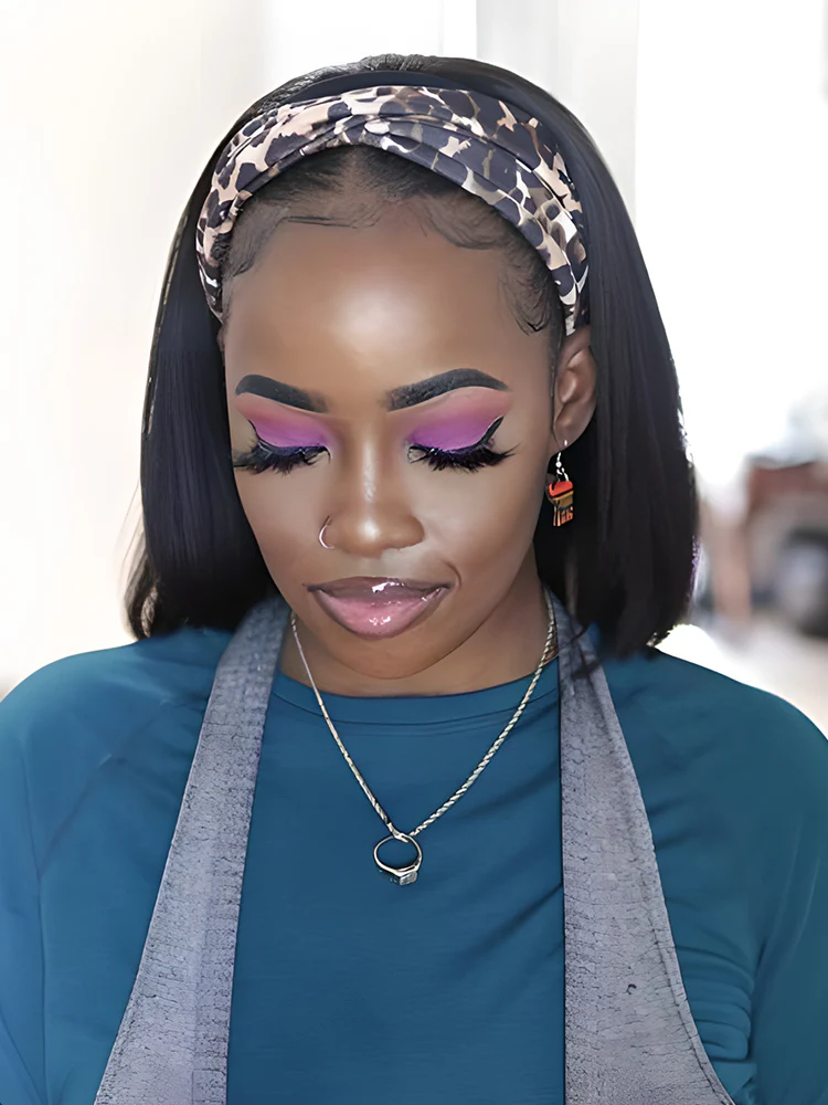 CurlyMe Headband Bob Wigs Brazilian Straight Human Hair 180% No Lace Wig - Image 7