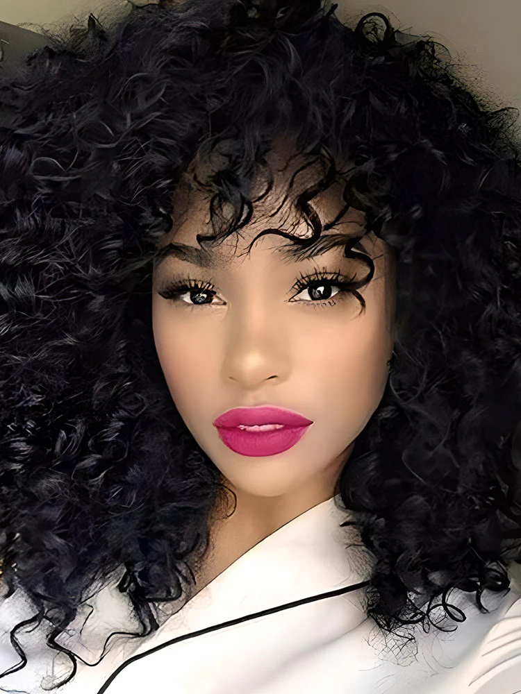 CurlyMe Kinky Curly No Lace Wigs Full Machine Made Wigs With Bangs Affordable Hair - Image 3