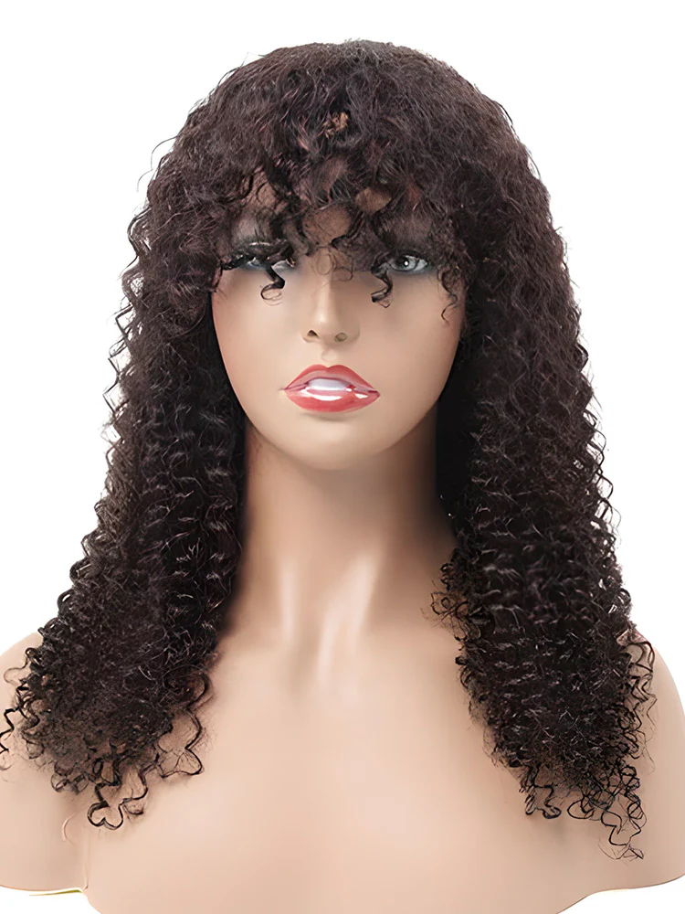 CurlyMe Kinky Curly No Lace Wigs Full Machine Made Wigs With Bangs Affordable Hair - Image 5