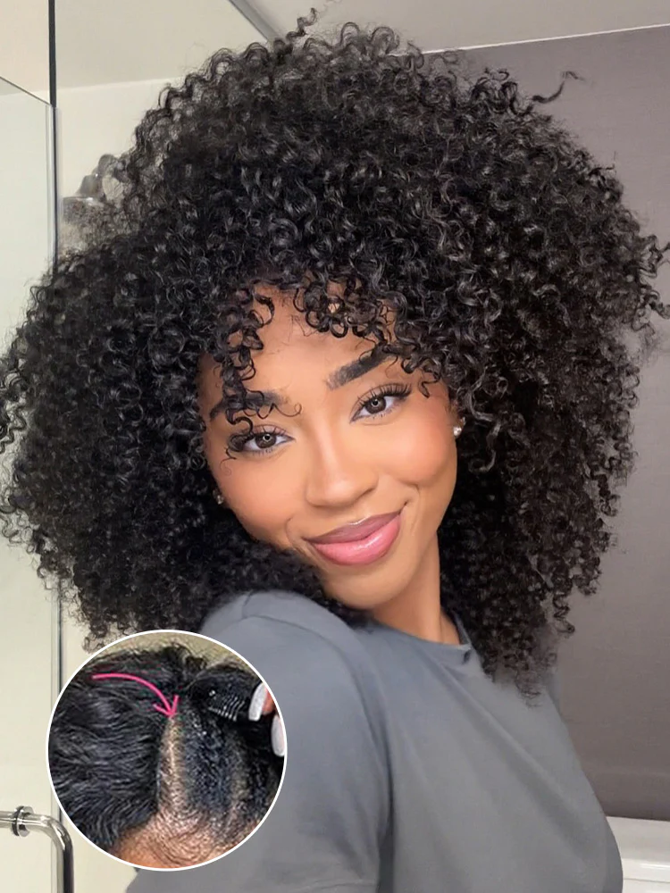 CurlyMe Kinky Curly V Part Wig Human Hair Glueless Wig Pre-plucked - Image 4