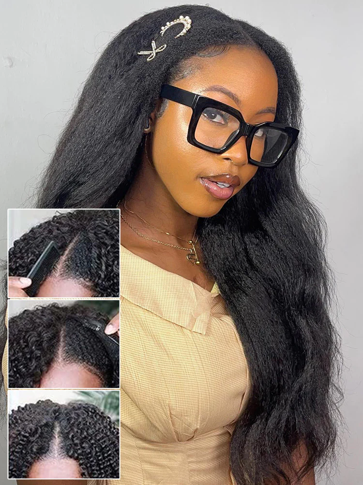CurlyMe V Part Glueless No Leave Out Kinky Straight Human Hair Wig Pre-plucked Beginner Friendly - Image 3