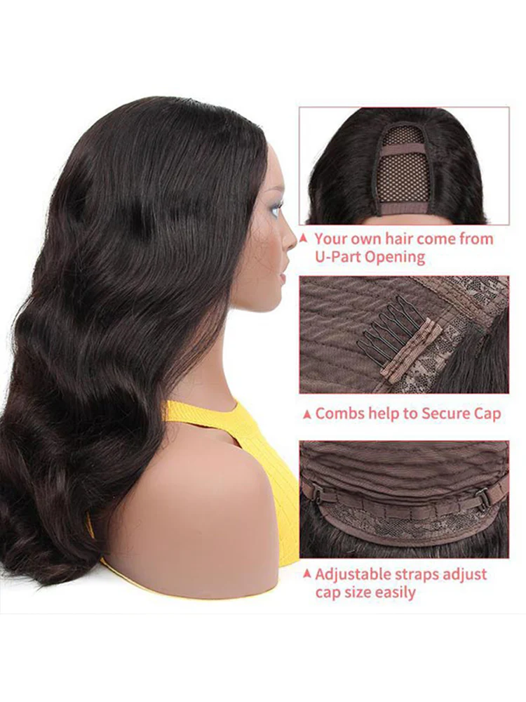 CurlyMe U part Wig 180% Density Body Wave Hair Glueless No Lace Human Hair Wigs - Image 4