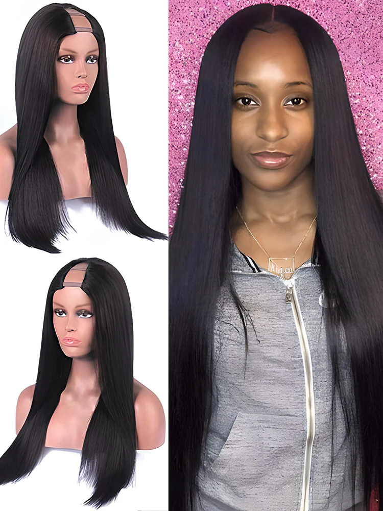 CurlyMe Straight Hair 180% Density U part Wig Affordable Machine Made Human Hair Wigs - Image 5
