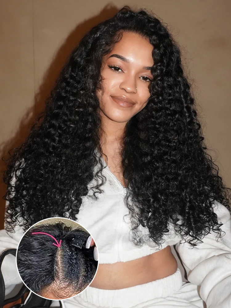 CurlyMe Water Wave V Part Wig Human Hair Glueless No Lace Wig Same as Thin Part - Image 3