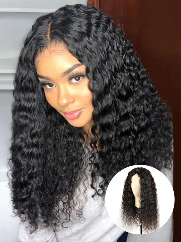 CurlyMe Water Wave V Part Wig Human Hair Glueless No Lace Wig Same as Thin Part - Image 4