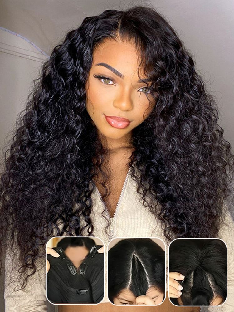 CurlyMe Water Wave V Part Wig Human Hair Glueless No Lace Wig Same as Thin Part - Image 7