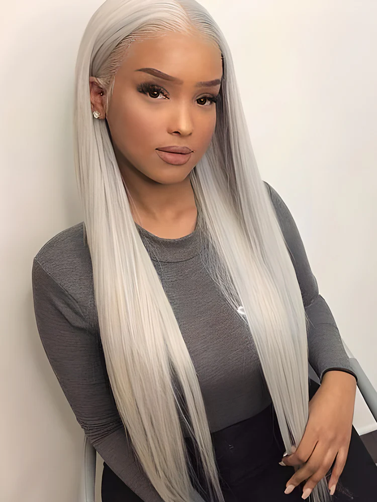 CurlyMe Ash Gray Straight Human Hair 13x4 Lace Front Wigs Silver Hair Colored Lace Wigs - Image 3