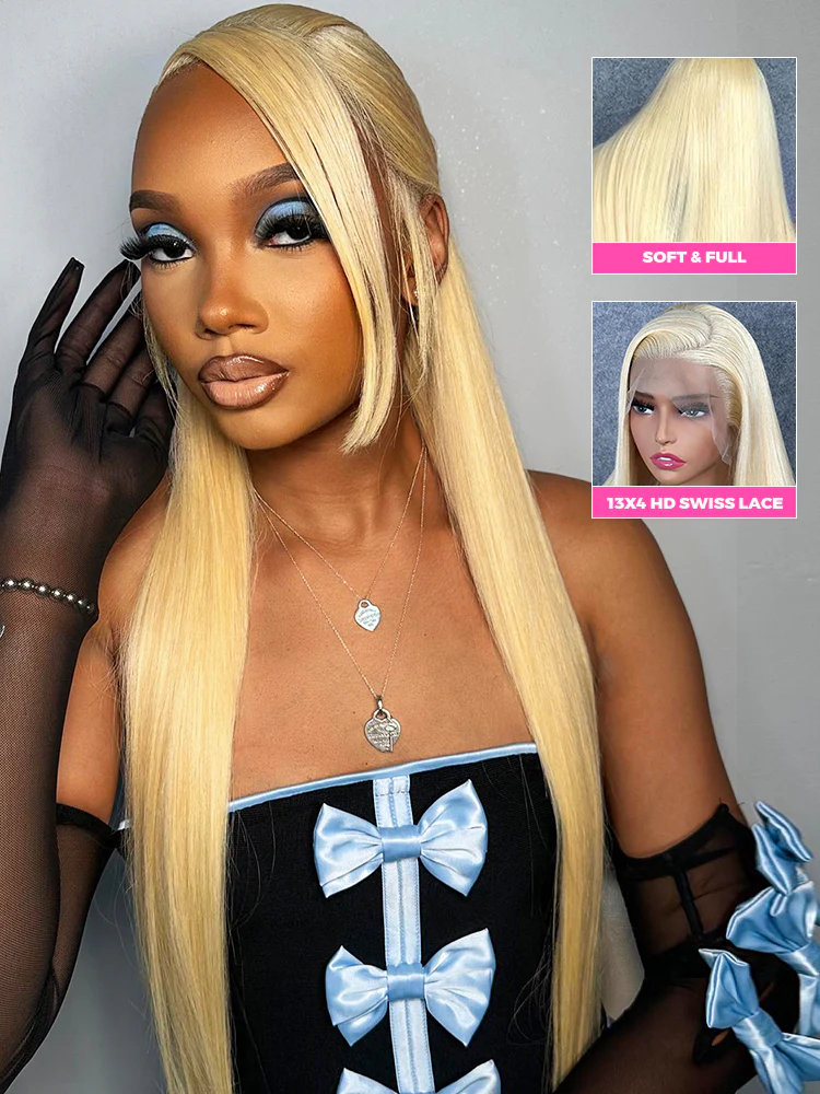 CurlyMe 613 Blonde Lace Front Wigs Straight Human Hair Wigs 13x4 Skin Melt Lace - Image 9
