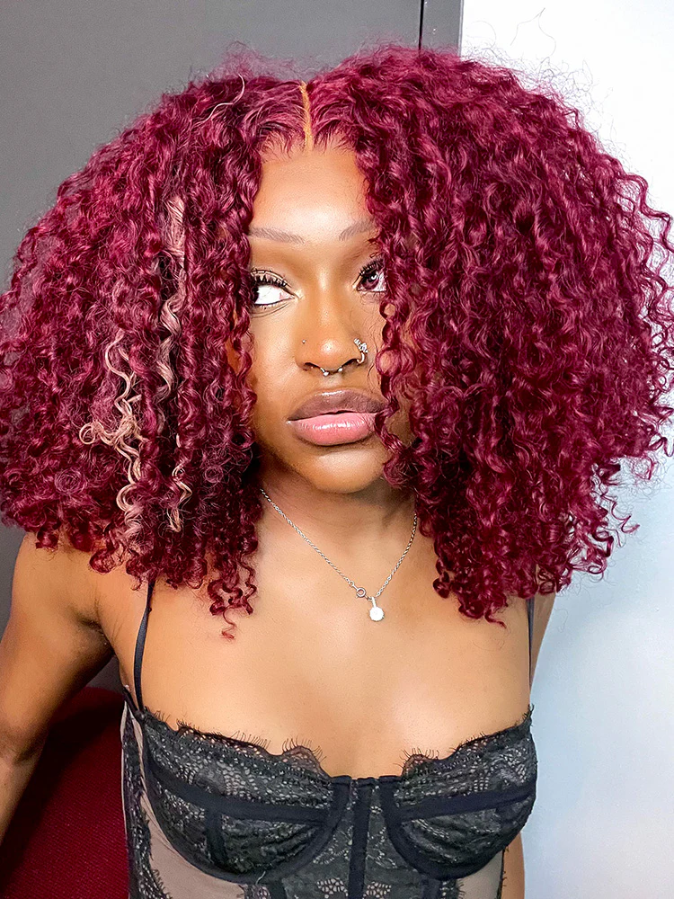 CurlyMe 13x4 Lace 99J Burgundy Color Kinky Curly Hair Lace Front Wigs With Baby Hair - Image 4