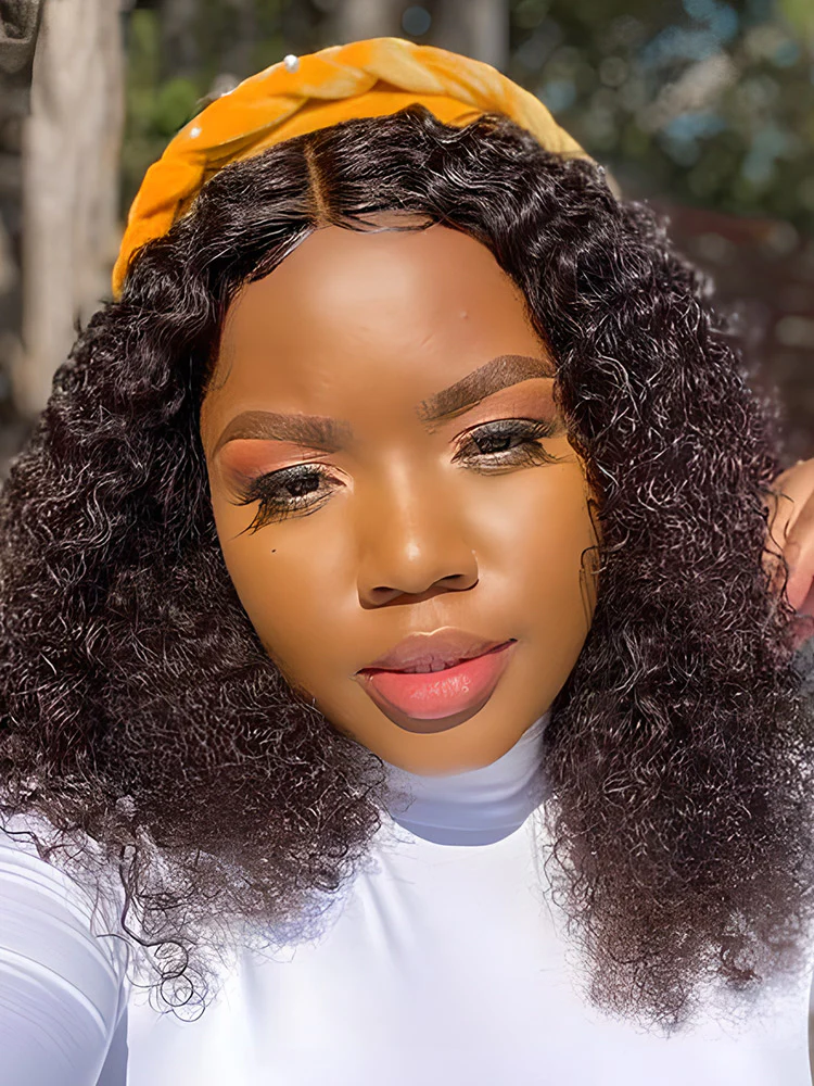 CurlyMe Short Cut Kinky Curly 4x4 Transparent Lace Closure Bob Wigs - Image 4