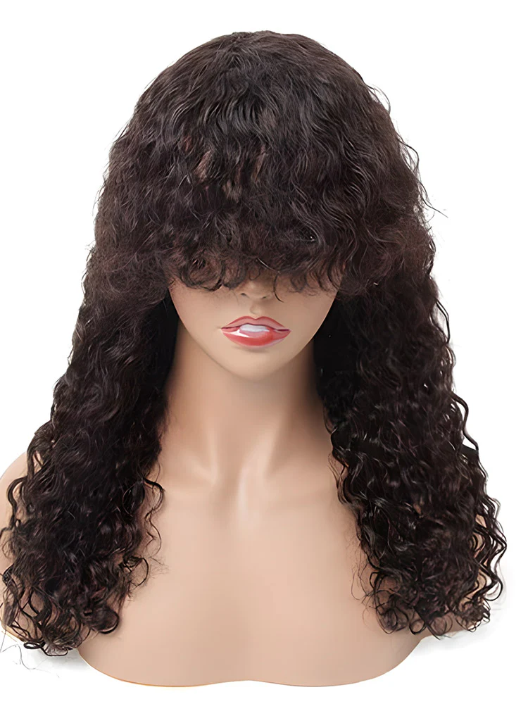 CurlyMe Water Wave Hair Non Lace Wigs Full Machine Made Wigs With Bangs For Women - Image 8