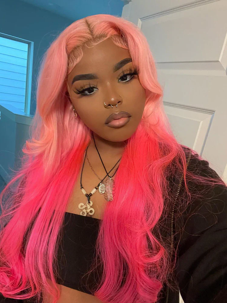 CurlyMe Highlights Honey Pink Color Straight Ombre Hair Transparent Lace Front Wigs Pre-plucked - Image 4