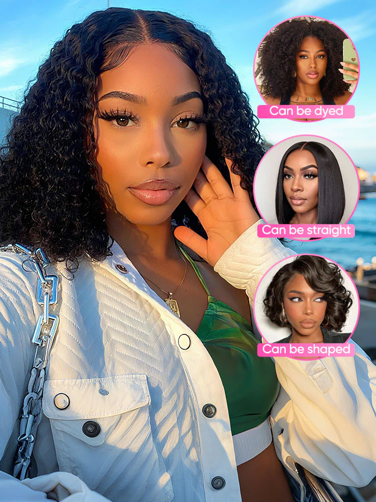 CurlyMe Kinky Curly Glueless Bob Wig Pre Cut 7x5 HD Lace Wear Go Wig - Image 3