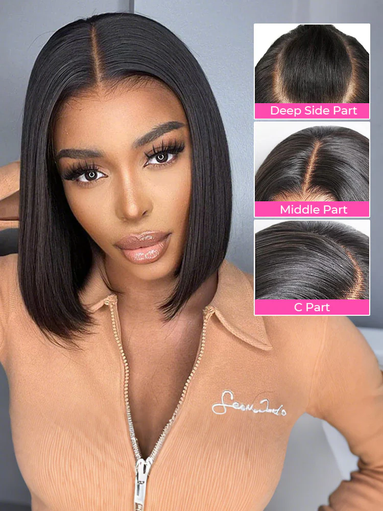 CurlyMe Pre Bleached Straight Glueless Bob Wig Pre Cut 7x5 HD Lace Wear Go Wig - Image 3