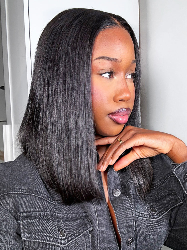 CurlyMe Pre Bleached Straight Glueless Bob Wig Pre Cut 7x5 HD Lace Wear Go Wig - Image 4