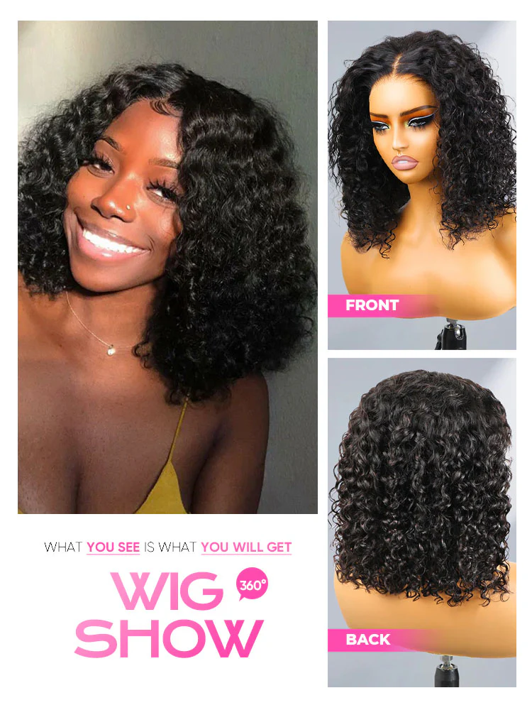 CurlyMe Water Wave Bob Glueless Wig Wear Go 7x5 HD Lace Pre Cut Lace Wig - Image 11