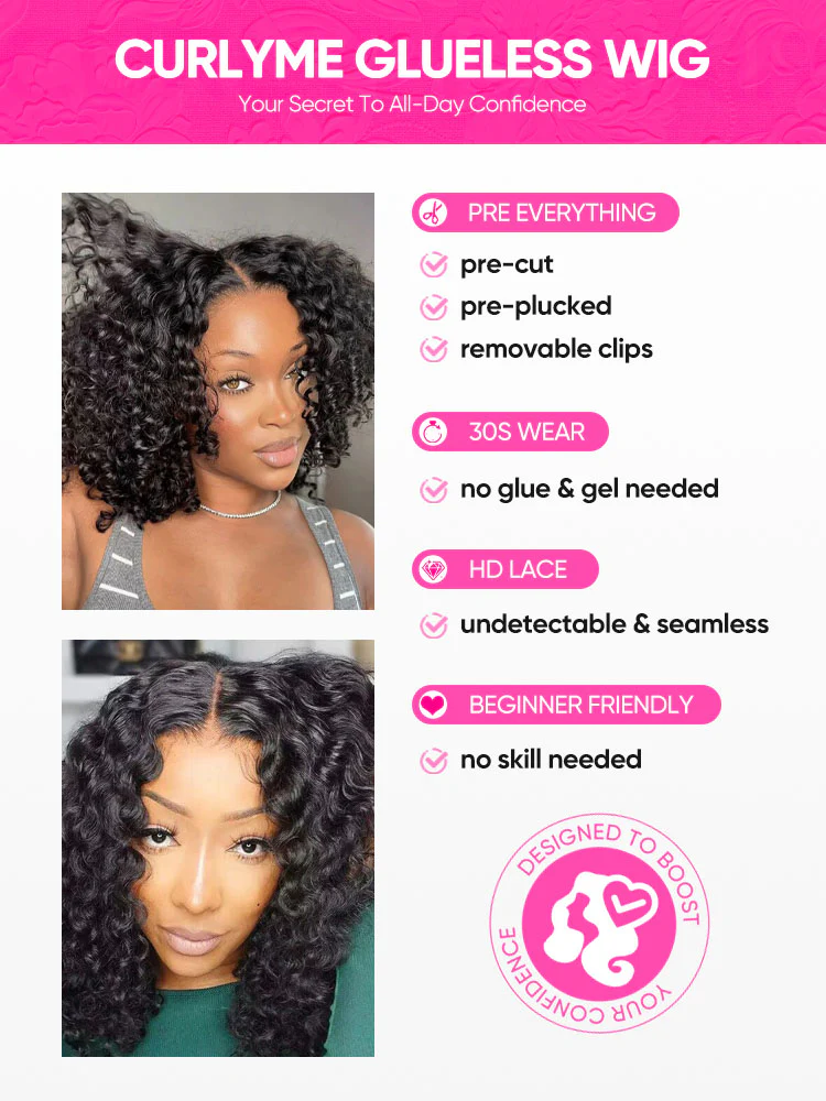 CurlyMe Water Wave Bob Glueless Wig Wear Go 7x5 HD Lace Pre Cut Lace Wig - Image 12