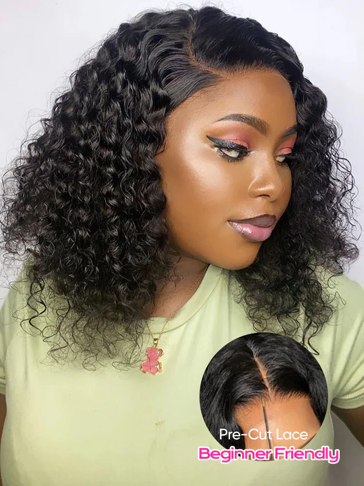 CurlyMe Water Wave Bob Glueless Wig Wear Go 7x5 HD Lace Pre Cut Lace Wig - Image 4