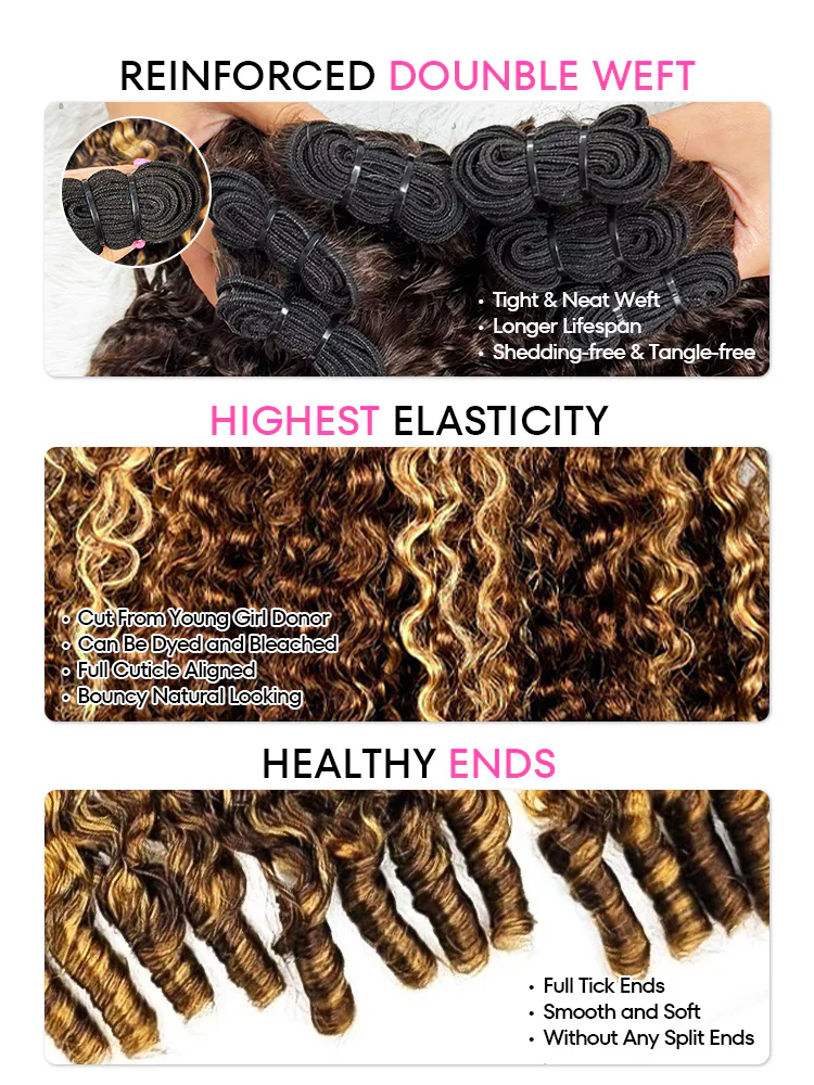 Burmese Curly Highlight 4/27 Color Hair Bundles 1/3/4Pcs | Hair Extensions - Image 4