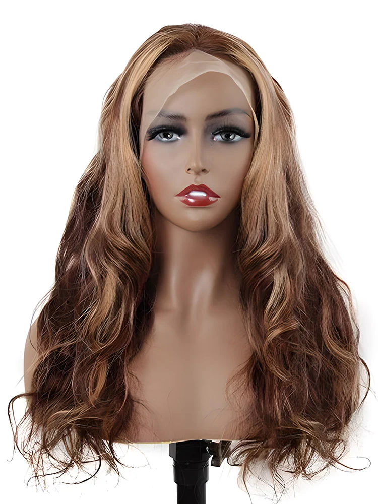 CurlyMe Highlights Ombre Human Hair Wigs Body Wave Transparent Lace Wigs Pre Plucked - Image 8