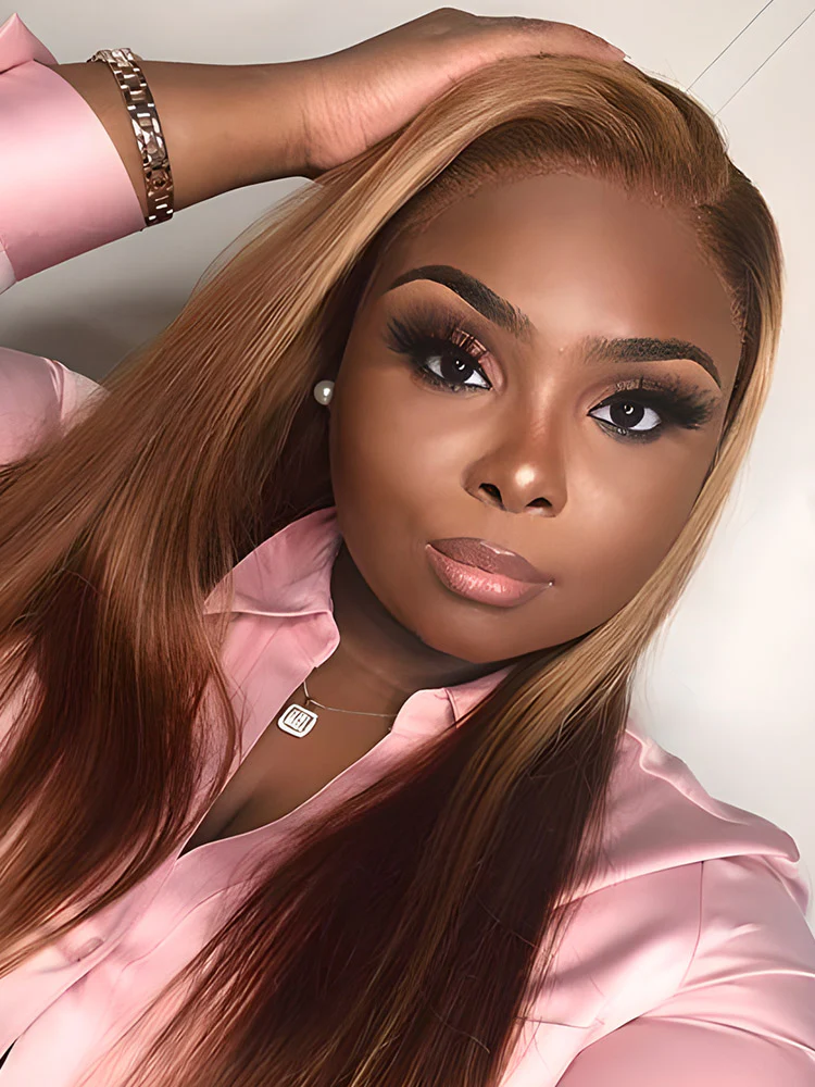 CurlyMe Highlights Ombre Human Hair Wigs Straight Hair 13x4 Lace Front Wigs Preplucked - Image 3