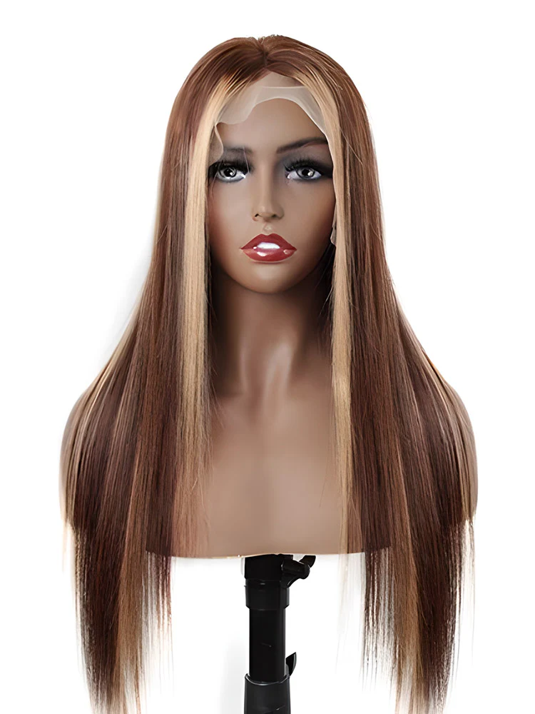 CurlyMe Highlights Ombre Human Hair Wigs Straight Hair 13x4 Lace Front Wigs Preplucked - Image 5